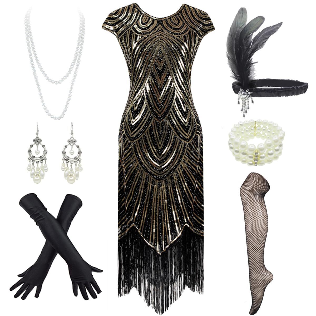 5295 Women's Flapper Dresses 1920s Gatsby Sequin Fringed Party
